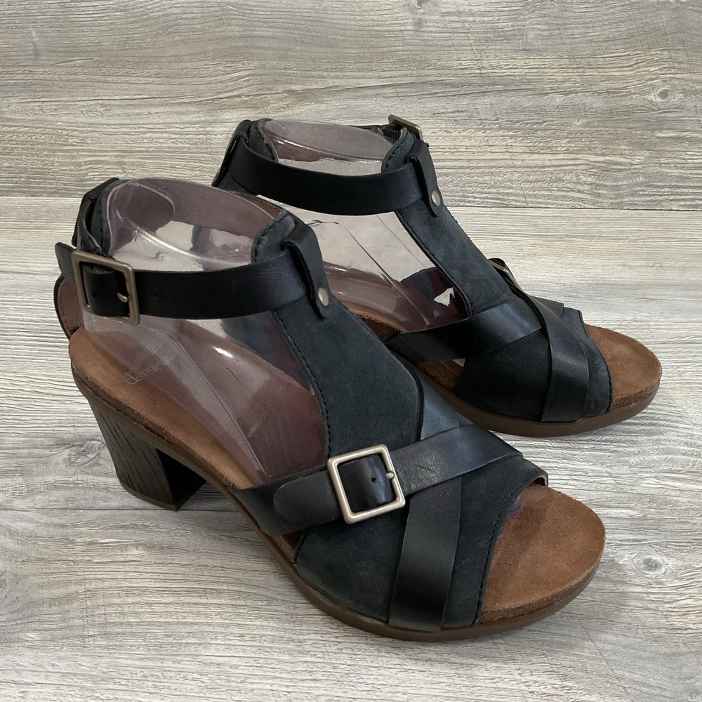 Dansko Women's Dominique Black Suede Leather Block Heel Sandals Size 8.5-9 US